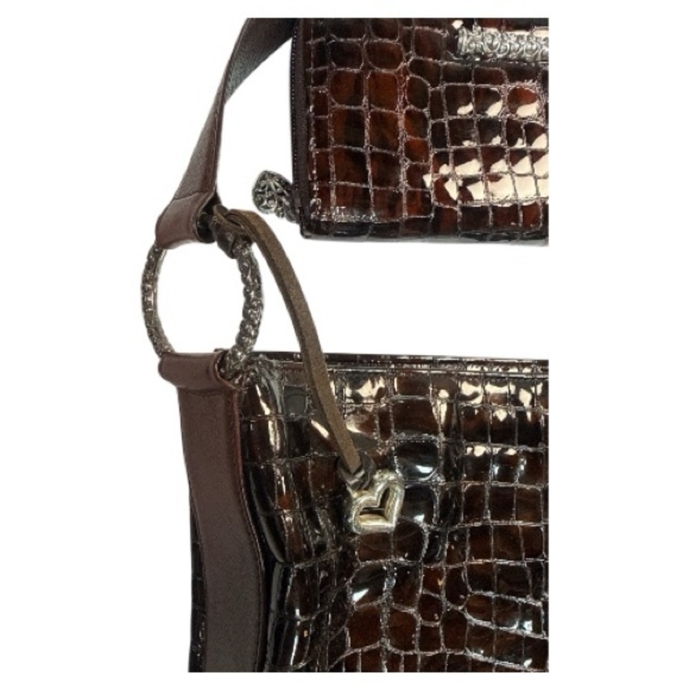 Brighton Crocodile Cher Patent Plum Bag and Wallet - Picture 2 of 10